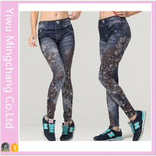 2016 Design mais recente Plus Size europeus e americanos Moda Coffee Flower Pattern sem costura Stretch Denim Leggings